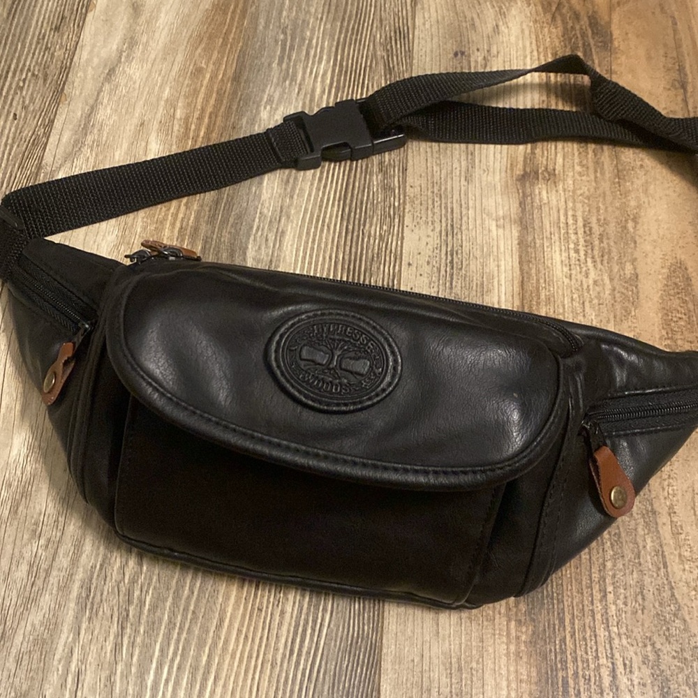 Vintage Black Leather Cypress Woods Waist Bag/ Fanny Pack
